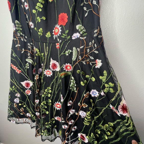 City Studio Macys Black Lace Floral 50s style sleeveless Ruffles Dress Large - Picture 8 of 9